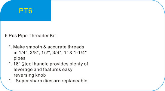  6Pcs Pipe Threader Kit 